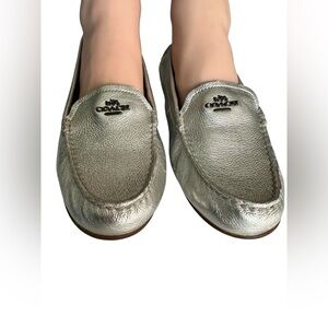 Coach women’s Mary Lock Up Loafers in metallic silver
